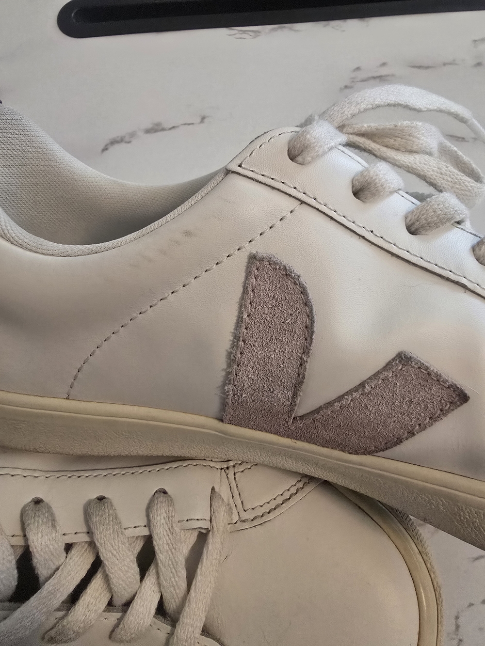 Veja Women's White Leather Sneakers with Dusty Pink Suede V Logo